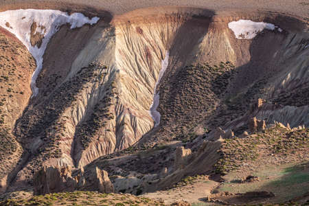 eroded rock formations, descent to the Arous gorge, M Goun trek, Atlas mountain range, morocco, africaの写真素材