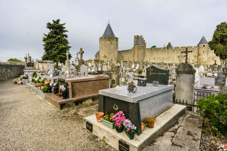 walled citadel of Carcassonne, declared a World Heritage Site by Unesco in 1997, capital of the Aude department, Languedoc-Roussillon region, France, Europeのeditorial素材