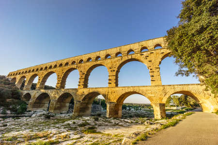 Gard bridge ,world heritage aqueduct, built by the Roman Empire, 1st century AD , Remoulins, Gard department, France, Europeのeditorial素材