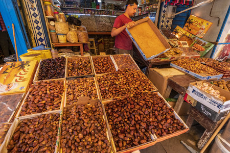small business selling dates Essaouira, morocco, africaの写真素材