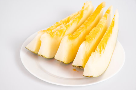 Cucumis melo, fresh melon slicesの写真素材