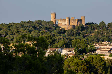 Bellver castle at dawn, seen from the town of Genova, Mallorca, Spainのeditorial素材