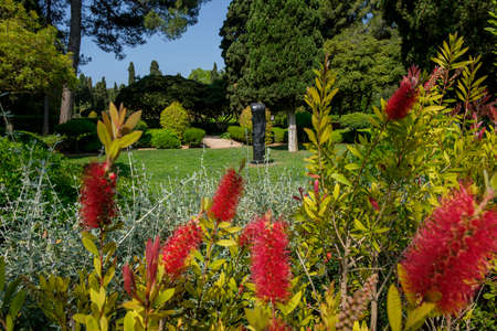 Joan MirÃ³ (Spanish, 1893â1983), Figure ,1976, lost wax cast bronze, Marivent garden, Palma, Majorcaのeditorial素材