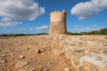 Watchtower of S Estalella, year 1577, S'Estalella, Llucmajor, Mallorca,, balearic islands, spain, europeの写真素材