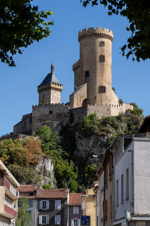 castle of Foix, 10th century, Foix, department of AriÃ¨ge, Occitanie, Pyrenean mountain range, Franceのeditorial素材