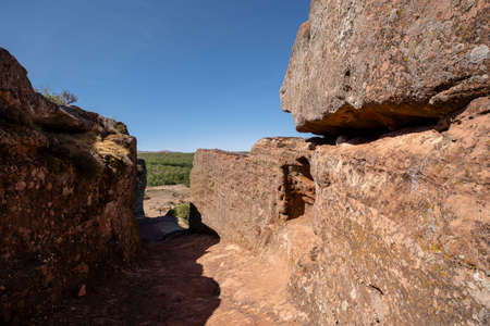 Puerta del Sol, , Archaeological site of Tiermes, Soria, autonomous community of Castilla y LeÃ³n, Spain, Europeの写真素材