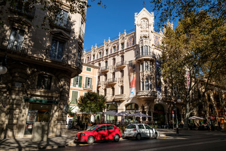 Gran Hotel de Palma de Mallorca, modernist building by the architect LluÃ­s DomÃ¨nech i Montaner, completed in 1903, Plaza Weyler, Palma, Mallorca, balearic islands, spain, europeのeditorial素材