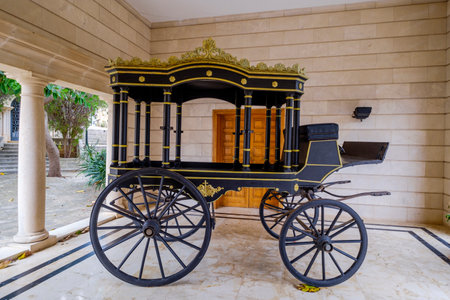 funeral horse carriage, Andratx municipal cemetery, Mallorca, Balearic Islands, Spainの写真素材