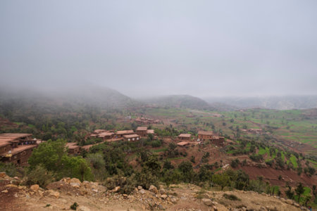 typical agricultural mountain landscape, Ait Blal, azilal province, Atlas mountain range, morocco, africaの写真素材