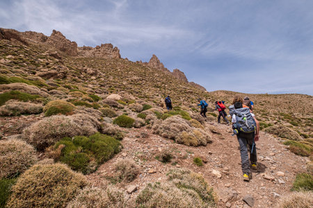 ascent to the Tizi n Tarkeddit, M Goun trek, Atlas mountain range, morocco, africa