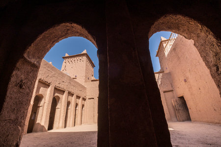Kasba Amridil, 19th Century, Built for M'hamed Ben Brahim Nasiri, central courtyard of the upper floors, inside the main residence kasbah, Skoura, Ouarzazate Province, morocco, africaのeditorial素材
