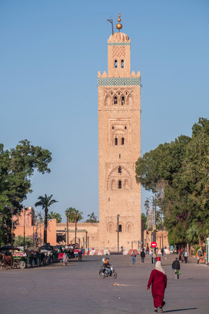 Koutoubia, built in the 12th century by Almohad Berber caliph Yaqub al-Mansur, Marrakesh, Morocco, Africaのeditorial素材