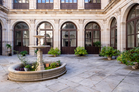 cloister with patio, Royal College of Noble Maidens, Toledo, Castilla-La Mancha, Spainの写真素材