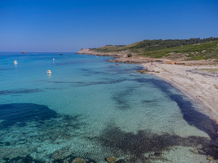 pleasure boats at anchor , protected natural area, capdepera, Mallorca, Balearic Islands, Spainの写真素材