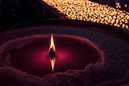 votive candles, Swayambhu.Religious pilgrimage center for Buddhists and Hindus. Kathmandu, Nepal, Asia.の写真素材