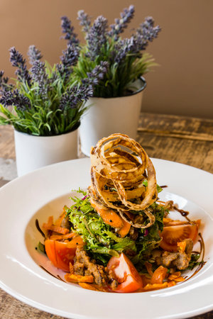 fish salad from the land, restaurant S'Escrivania, Porreres, Mallorca, balearic islands, spain, europeの写真素材