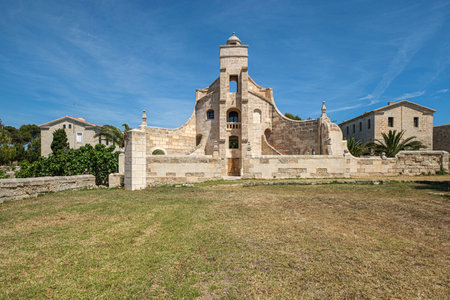 central watchtower, Lazareto de MahÃ³n, Peninsula de San Felipet, port of MahÃ³n, Menorca, balearic islands, Spainの写真素材