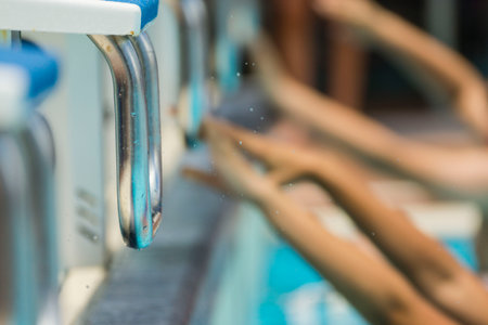 children's swimming competition, S Arenal swimming pools, Llucmajor, Majorca, Balearic Islands, Spain, Europeの写真素材