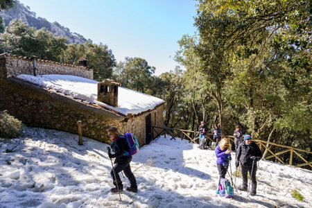 ascending to Puig del Teix, Archduke path, Son Moragues, Valldemossa, Majorca, Balearic Islands, Spainの写真素材