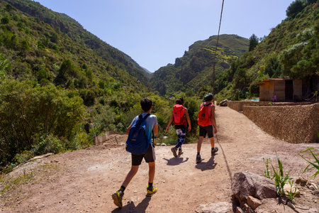God's Bridge, hiker, Akchour, Talassemtane Nature Park, Rif region, morocco, africaの写真素材