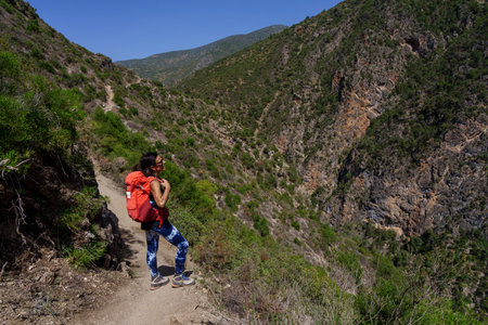 God's Bridge, hiker, Akchour, Talassemtane Nature Park, Rif region, morocco, africaの写真素材