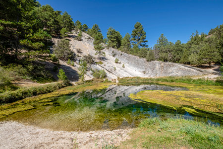 Natural Monument of La Fuentona, source of the Abion River, Muriel de la Fuente, Soria, Autonomous Community of Castilla, Spain, Europeの写真素材