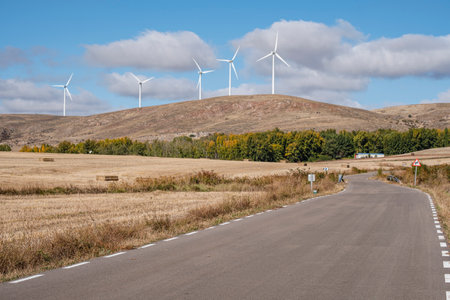 wind farm in Sierra de Pela, Romanillos de Atienza, Guadalajara province, Spainの写真素材