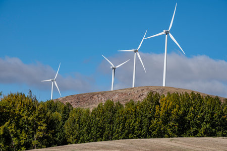 wind farm in Sierra de Pela, Romanillos de Atienza, Guadalajara province, Spainの写真素材