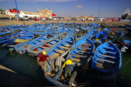 Fishing boats. Port of Essaouira (mogador). Atlantic Coast. Morocco. Maghreb. Africa.の写真素材