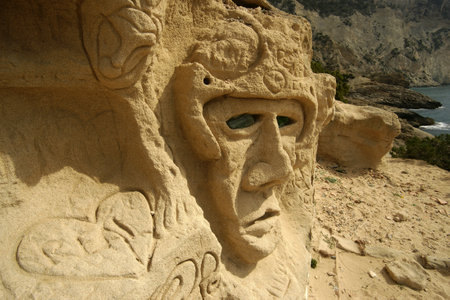 Carvings on the cliffs of the island of Sardinia.の写真素材