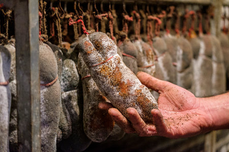 sobrasada dryer, artisan sausages Cas Sereno, Inca, Majorca, Balearic Islands, Spainの写真素材
