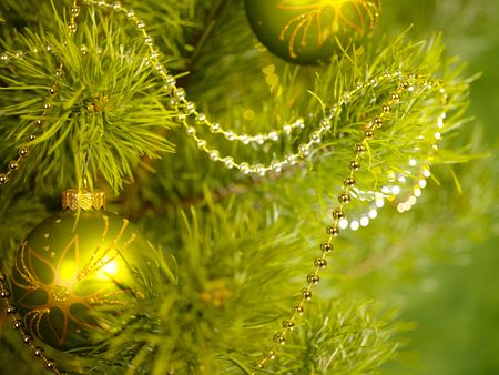 Xmas still-life with fir tree and ballsの写真素材