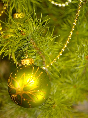 Xmas still-life with fir tree and ballsの写真素材