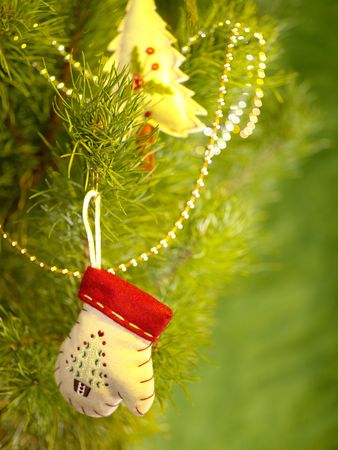 Xmas still-life with fir tree and toysの写真素材