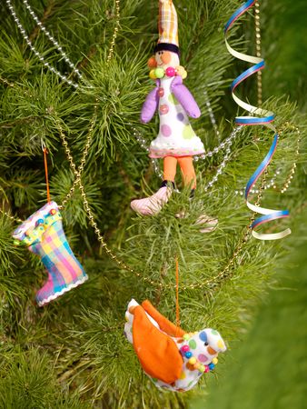 Xmas still-life with fir tree and toysの写真素材