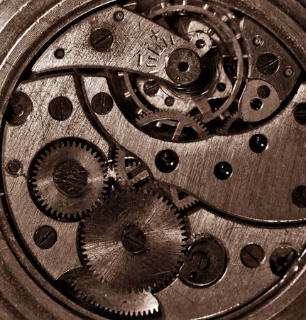 Closeup view of the old mechanism. Abstract techno background