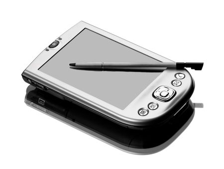Digital organizer on white background with reflectionの写真素材