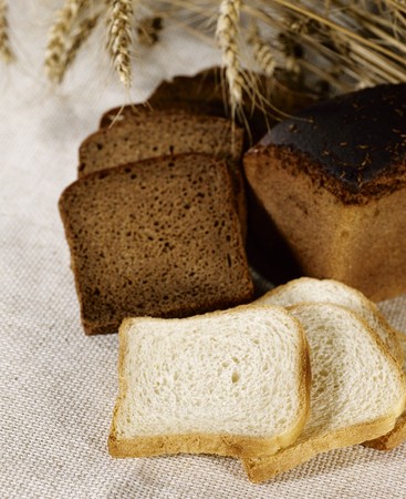 Country still life with fresh breadの写真素材