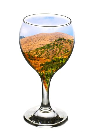 wineglass with vineyard inside. vinery smbolの写真素材
