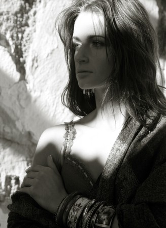 Beauty country girl portrain in soft sunlightの写真素材