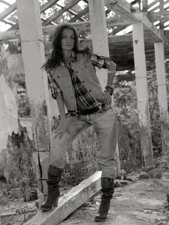 Beauty country girl portrain in soft sunlightの写真素材
