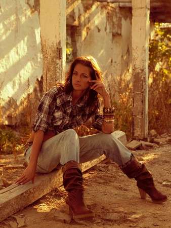 Beauty country girl portrain in soft sunlightの写真素材