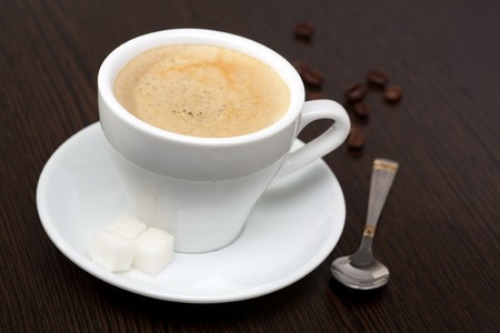 espresso cup on the wooden deskの写真素材