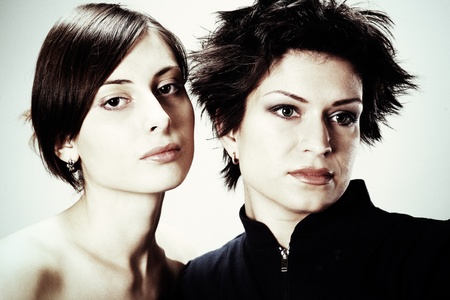 beauty female couple portrait. cross-process imitationの写真素材