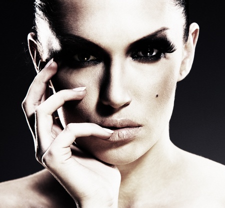 Beautiful woman portrait witha professional make-up. Skin texture savedの写真素材