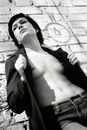 beauty adult brunette portrait. scanned film source, film grain saved as art elementの写真素材