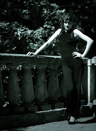 young pretty woman portrait. black and white film stylizationの写真素材