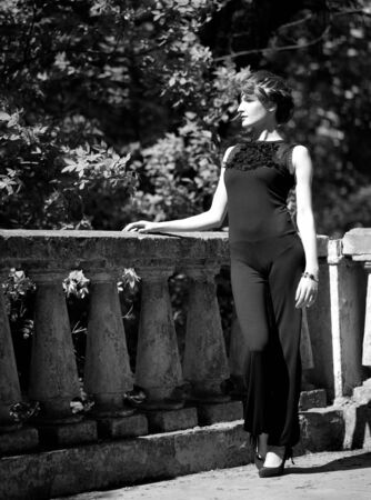 young pretty woman portrait. black and white film stylizationの写真素材