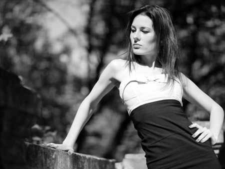 young pretty woman portrait. black and white film stylizationの写真素材