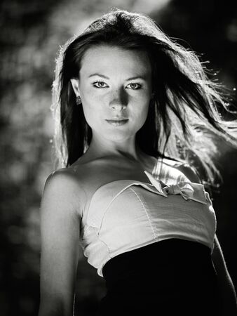 young pretty woman portrait. black and white polapan film stylizationの写真素材